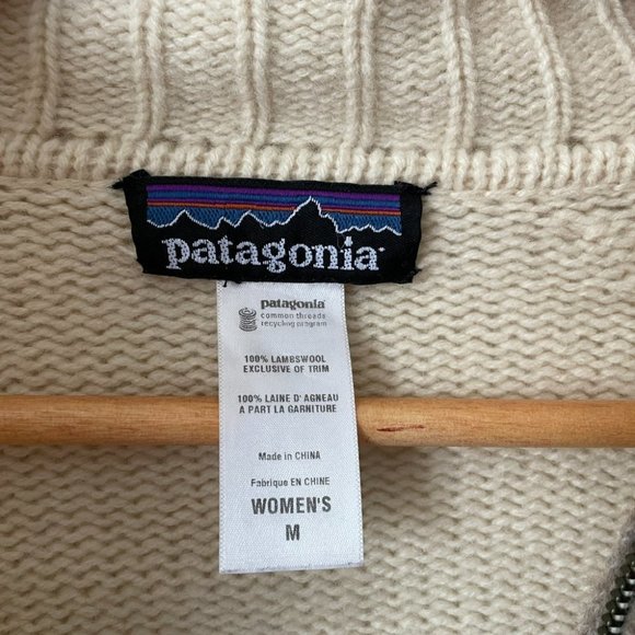 Patagonia 100% Lambswool Zip Up Cardigan Sweater Beige Cream Size Medium - Picture 6 of 6